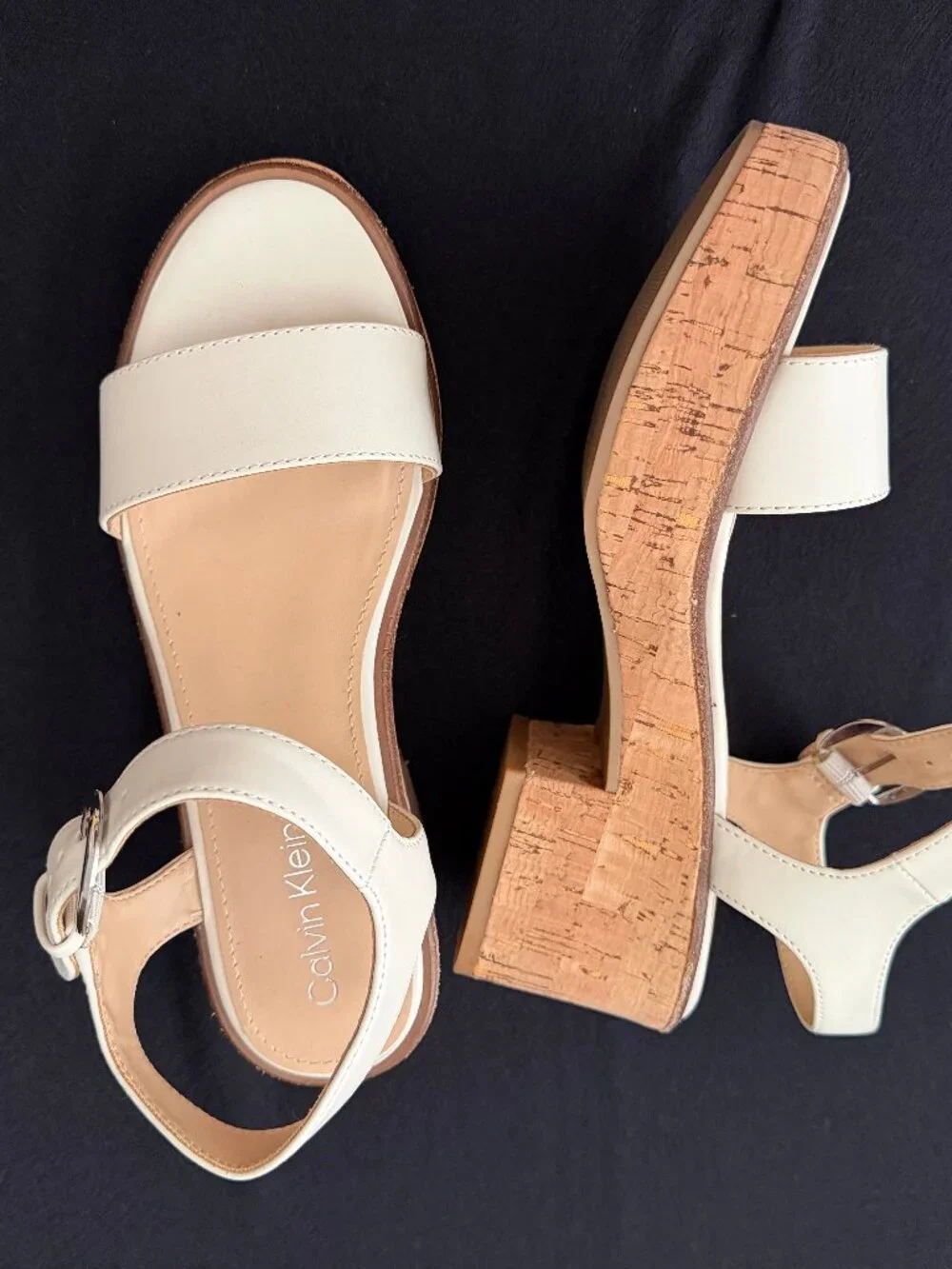 Calvin Klein Isleen 3 ankle strap platform wedge  in Ivory/Cream 6.5M